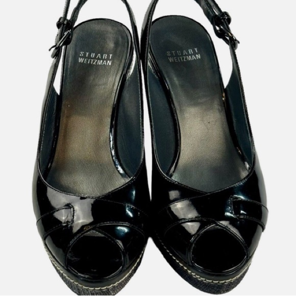 Stuart Weitzman - Women's Patent Wedge Shoes (black-size 6 1/2) - Picture 9 of 13